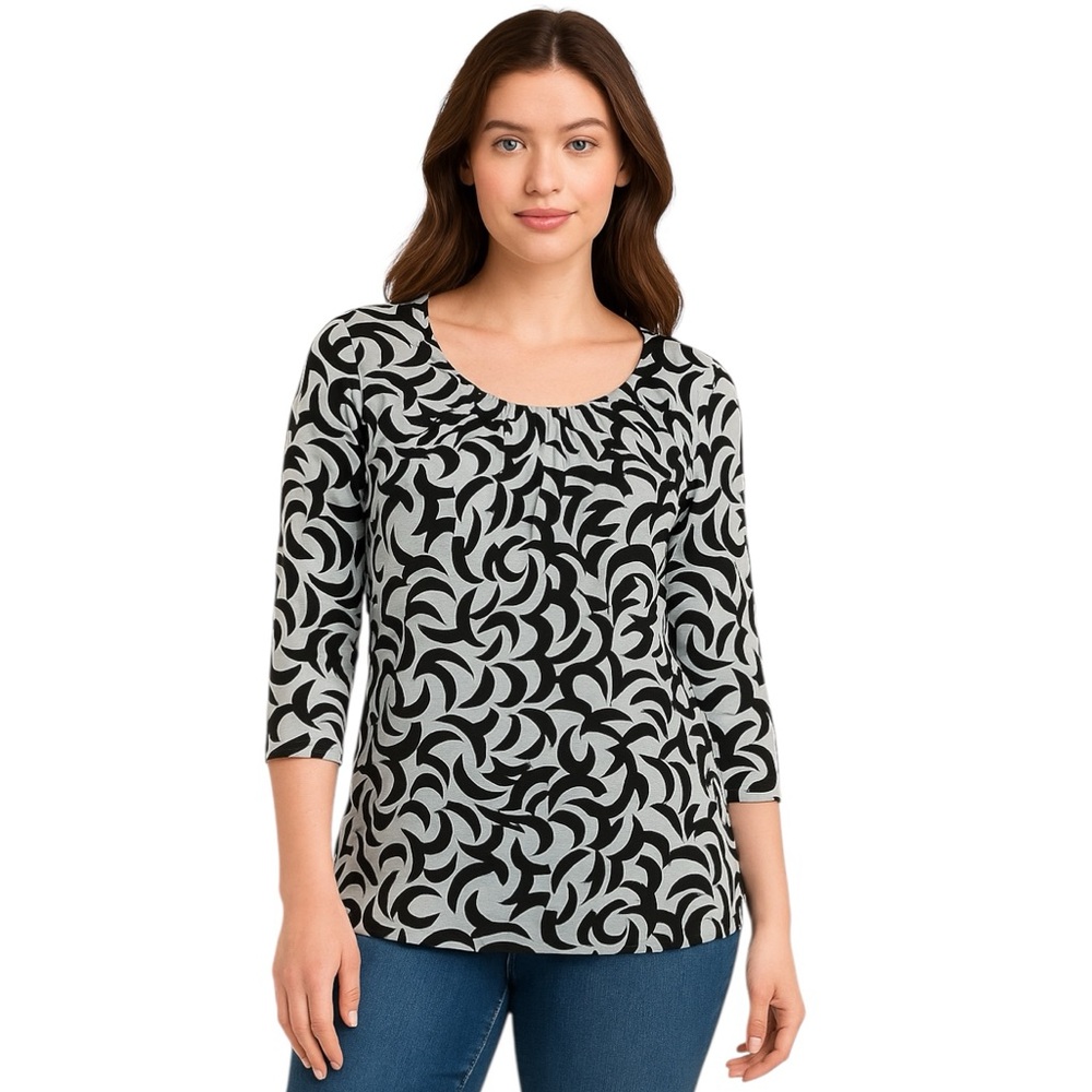 Dana Buchman Blue and Black Abstract Print Blouse Size Large